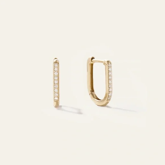 Quince 14K Gold Diamond Pave U Huggie Hoops - Picture 1 of 5